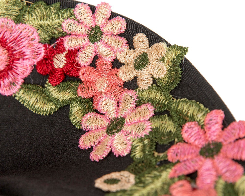 Black Floral Fascinator with Embroidered Lace by Fillies Collection - Fascinators.com.au Black Floral Fascinator with Embroidered Lace by Fillies Collection - Image 5