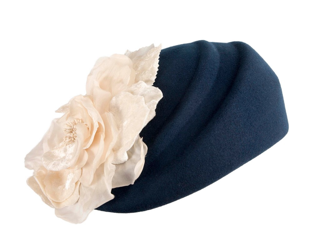 Navy Felt Hat with Cream Flower by Fillies Collection - Image 2
