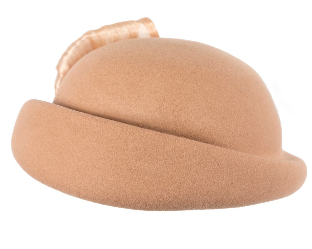 Beige Felt Hat with Silk Abaca Trim by Fillies Collection - Image 3