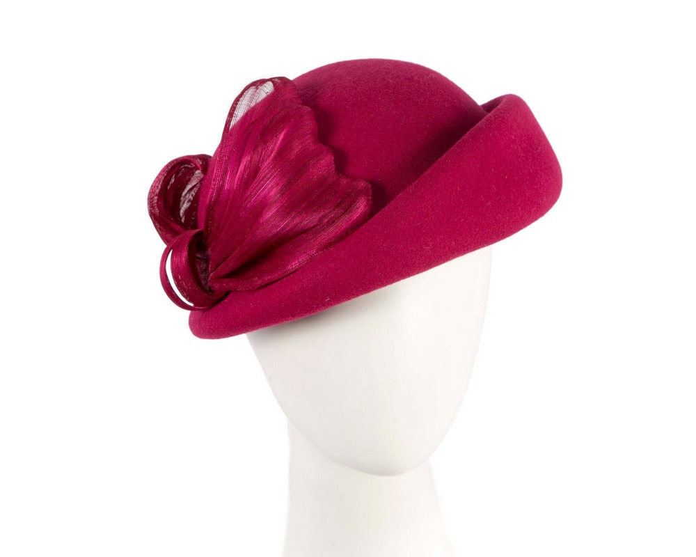 Magenta Felt Hat with Silk Abaca Trim by Fillies Collection