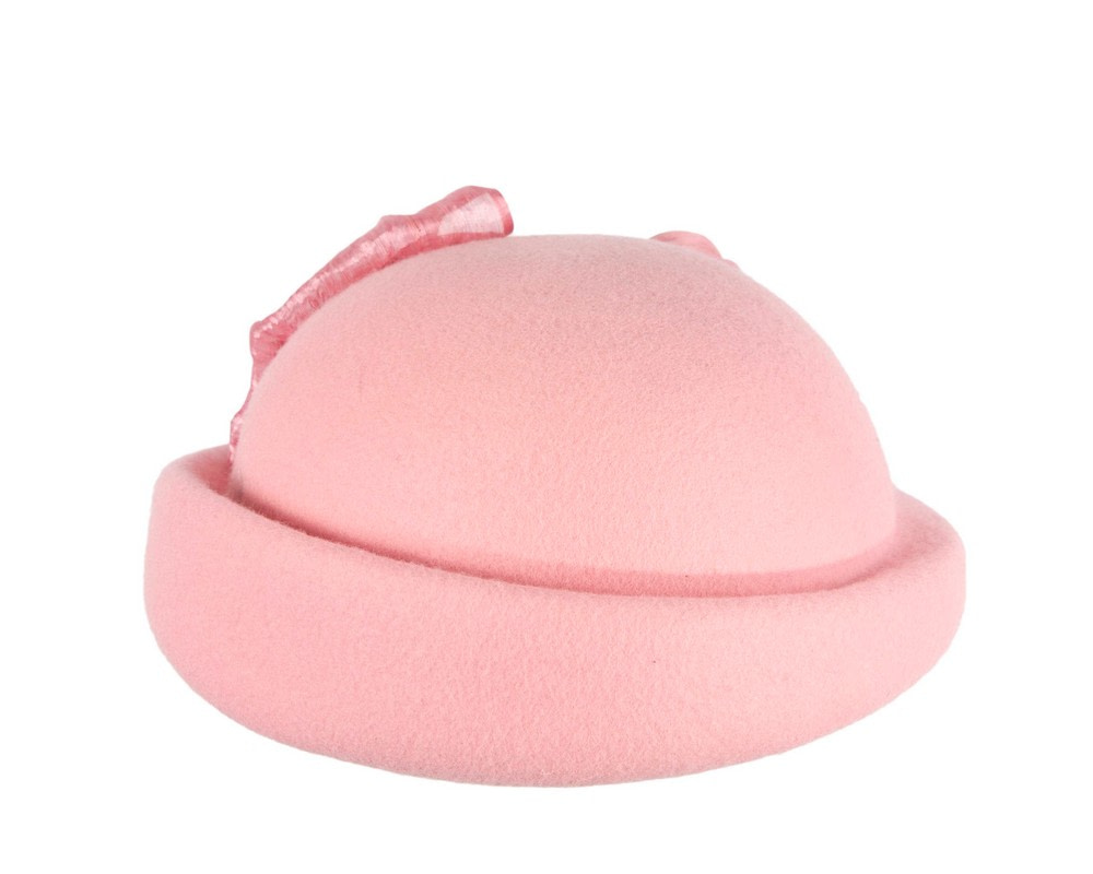 Pink Felt Hat with Silk Abaca Trim by Fillies Collection - Fascinators.com.au Pink Felt Hat with Silk Abaca Trim by Fillies Collection - Image 3