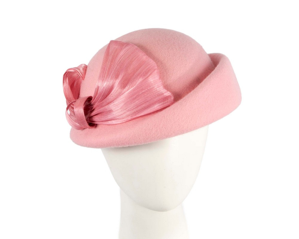Pink Felt Hat with Silk Abaca Trim by Fillies Collection