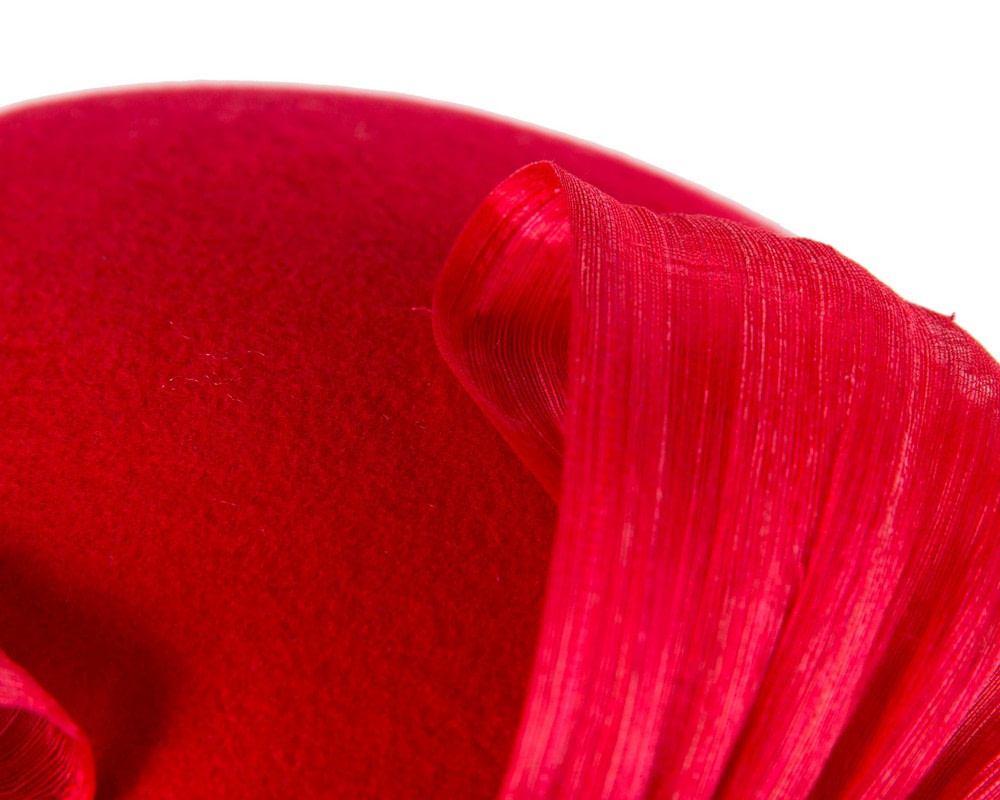 Red Felt Hat with Silk Abaca Trim by Fillies Collection - Fascinators.com.au Red Felt Hat with Silk Abaca Trim by Fillies Collection - Image 5