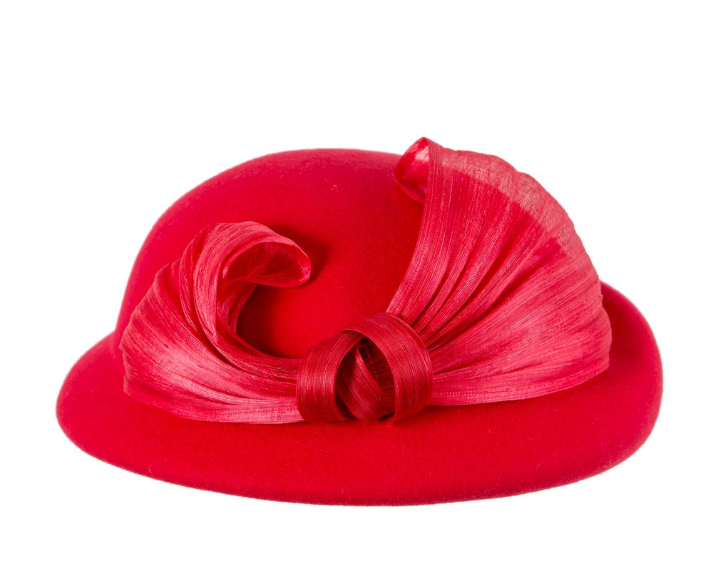 Red Felt Hat with Silk Abaca Trim by Fillies Collection - Fascinators.com.au Red Felt Hat with Silk Abaca Trim by Fillies Collection - Image 4