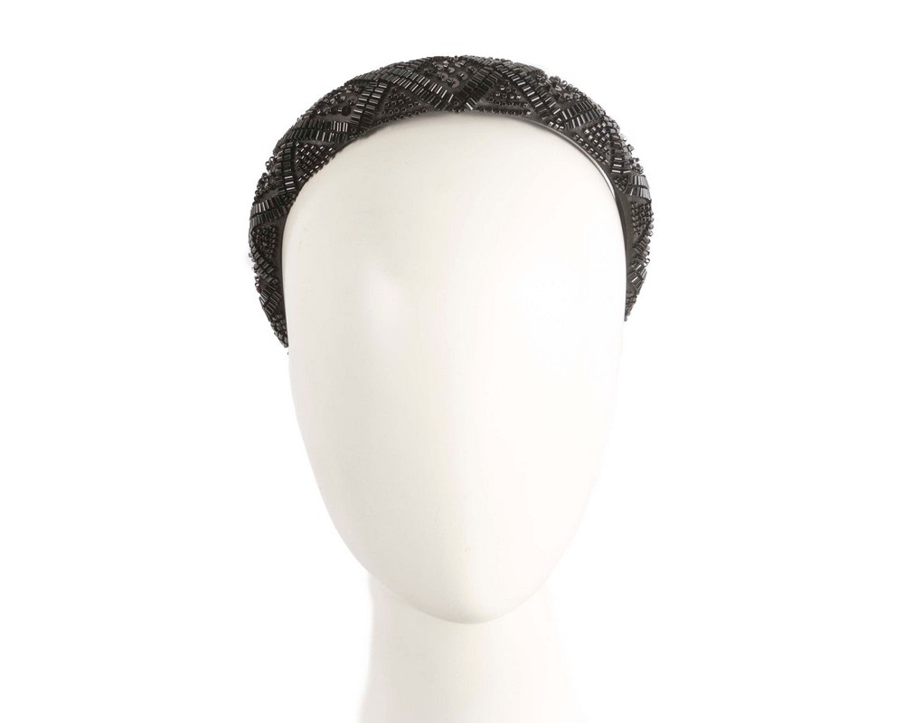 Beaded black fascinator headband by Cupids Millinery