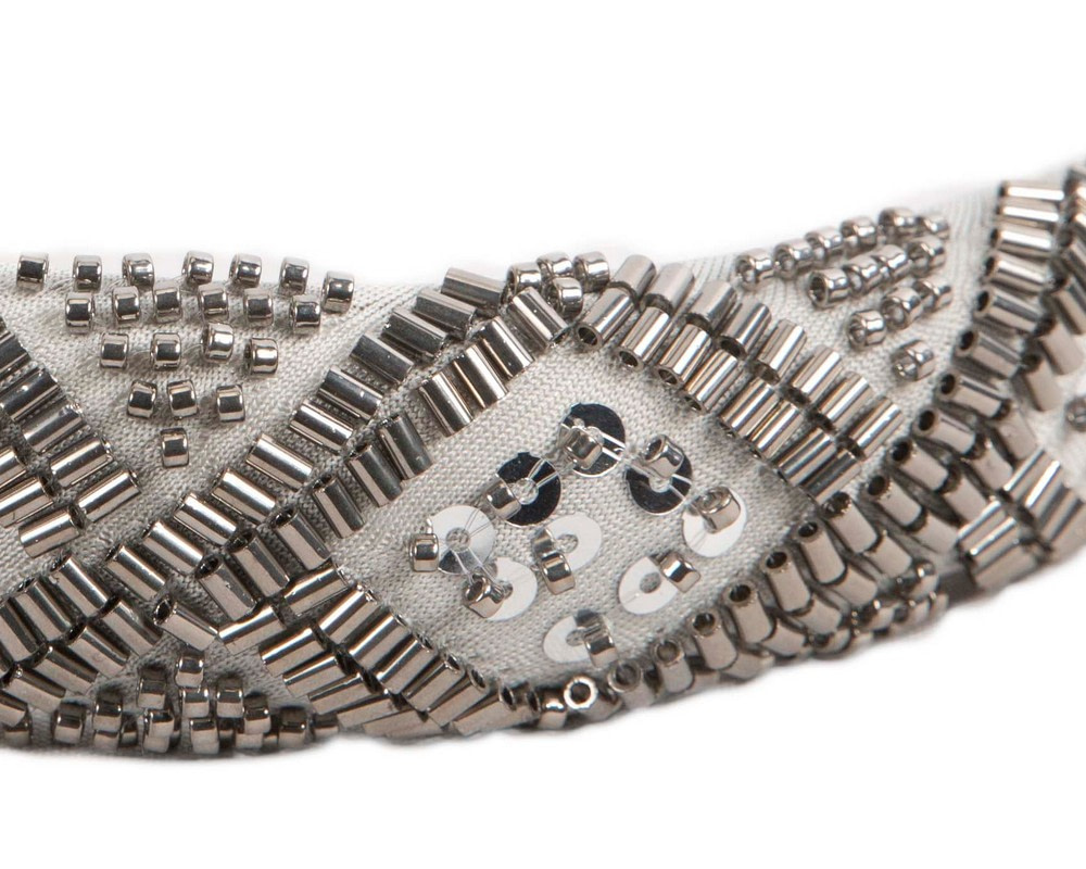 Beaded silver fascinator headband by Cupids Millinery - Image 3