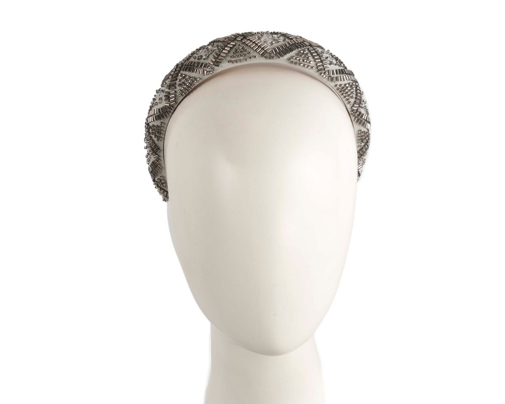 Beaded silver fascinator headband by Cupids Millinery