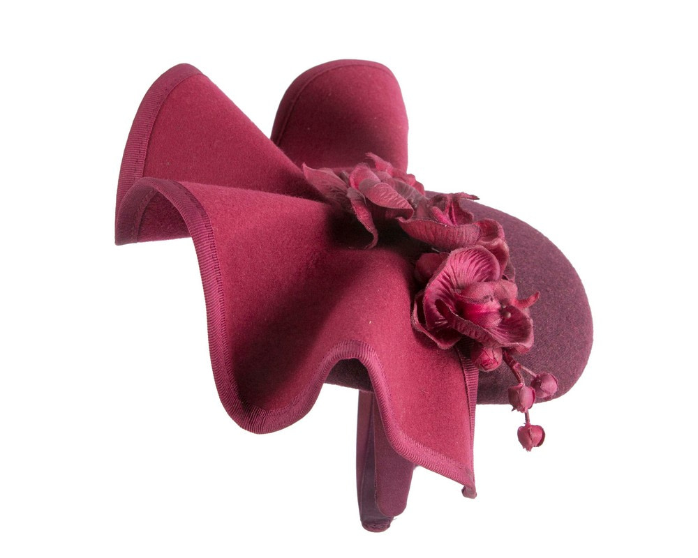 Burgundy winter racing fascinator by Fillies Collection - Image 3