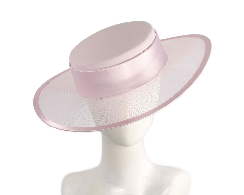 Custom made pink boater hat by Cupids Millinery
