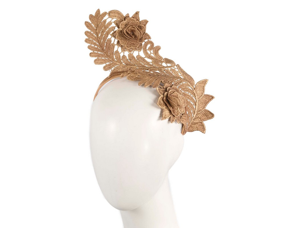 Gold Crown Fascinator with Lace by Max Alexander