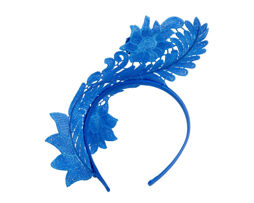 Royal Blue Crown Fascinator with Lace by Max Alexander - Image 4