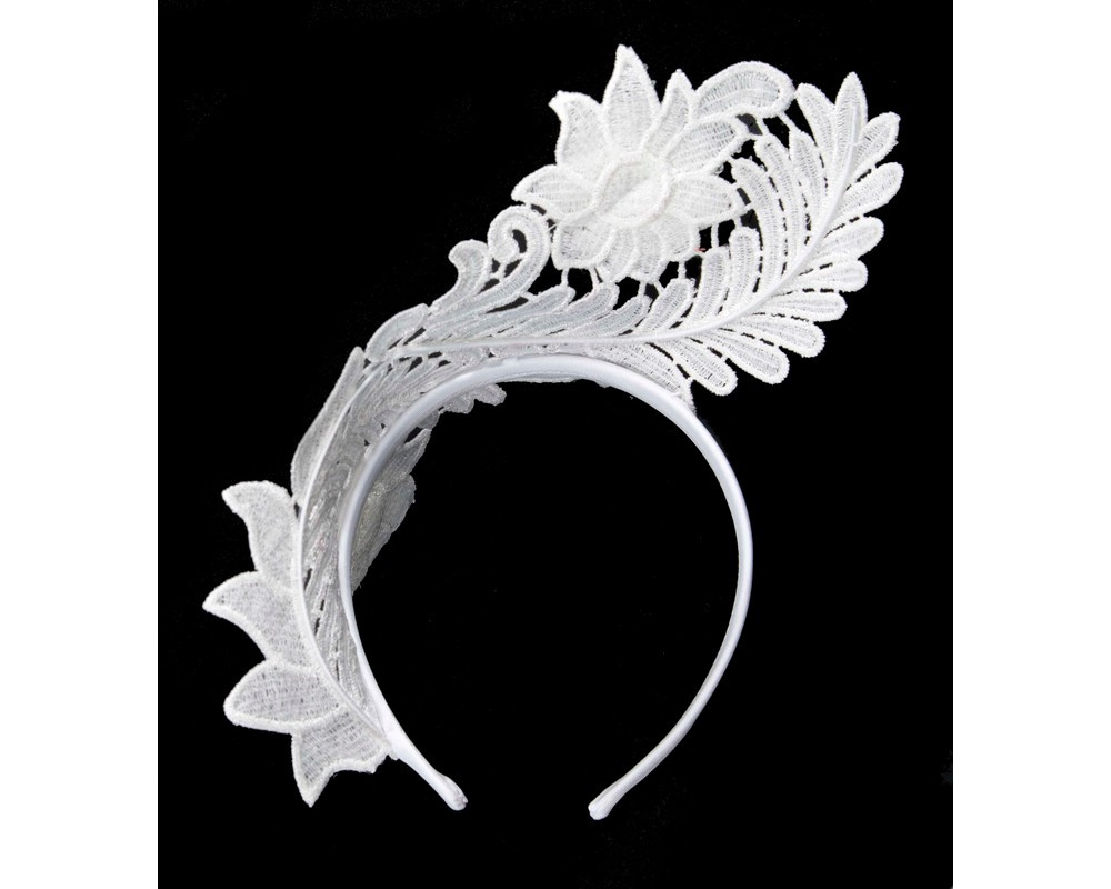 White Crown Fascinator with Lace by Max Alexander - Image 4