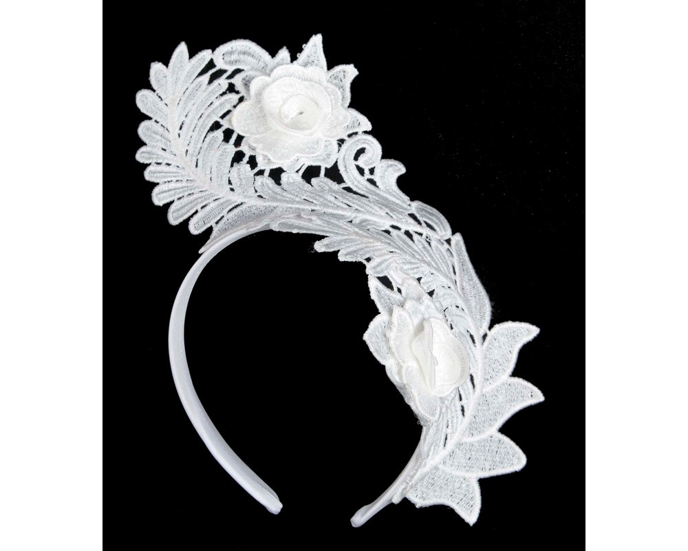 White Crown Fascinator with Lace by Max Alexander - Image 2