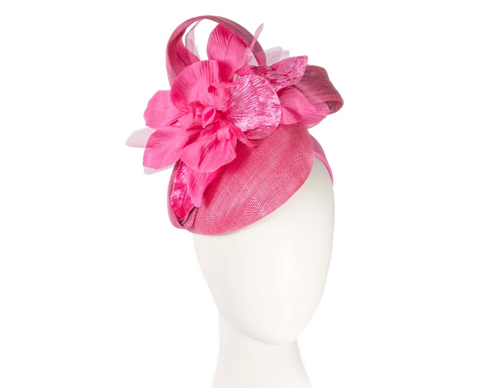 Bespoke fuchsia pillbox racing fascinator with flower by Fillies Collection