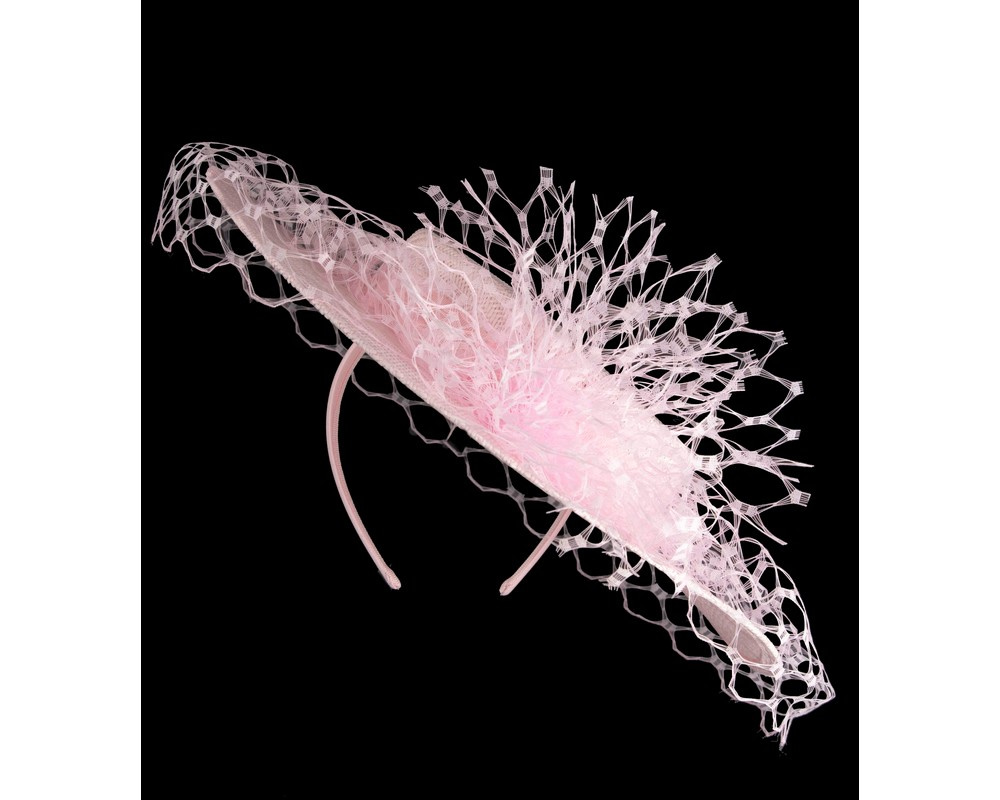 Elegant Pink Boater Hat with face veil by Fillies Collection - Image 6