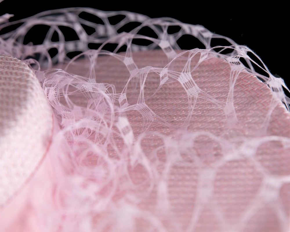 Elegant Pink Boater Hat with face veil by Fillies Collection - Image 5