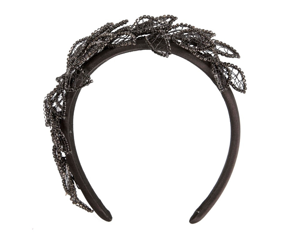 Elegant Black Leaf Fascinator Headband by Fillies Collection - Image 2