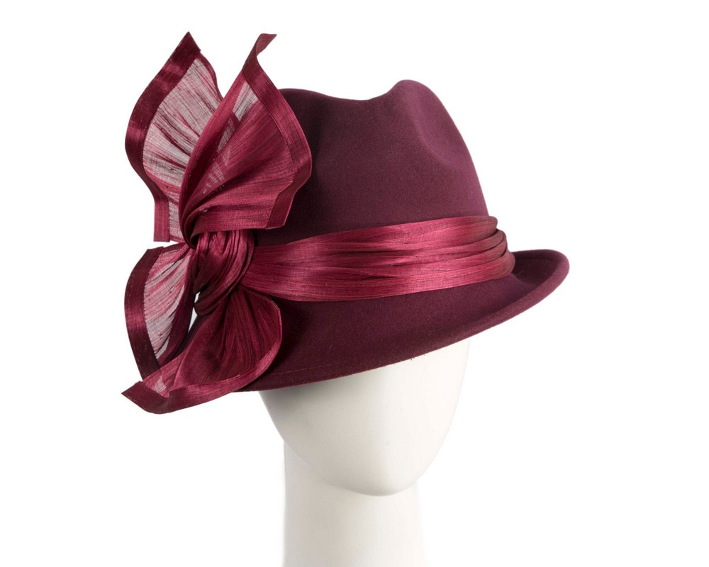 Fashion wine ladies winter felt fedora hat by Fillies Collection