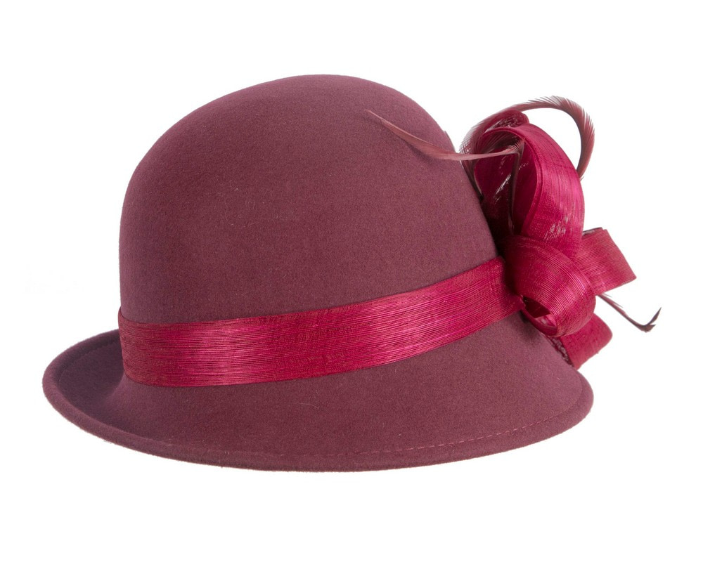 Wine colored cloche winter fashion hat by Fillies Collection - Fascinators.com.au Wine colored cloche winter fashion hat by Fillies Collection - Image 6