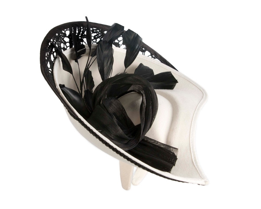 Large cream & black winter fascinator by Fillies Collection - Image 4