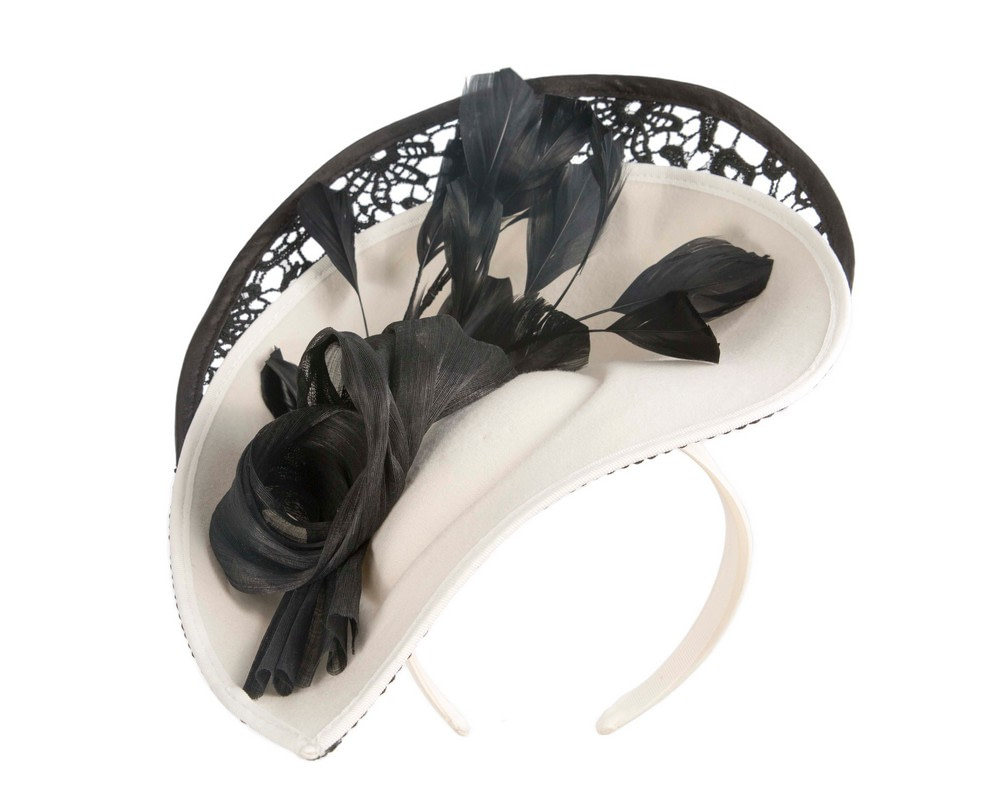 Large cream & black winter fascinator by Fillies Collection - Image 2