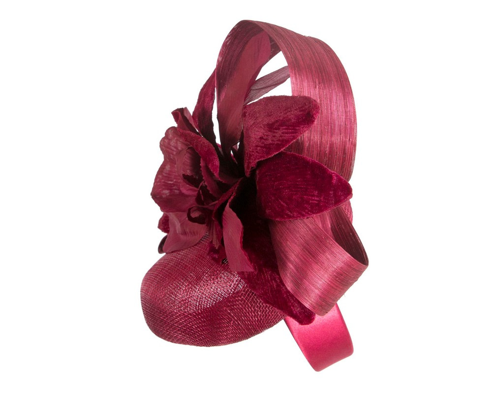 Bespoke burgundy pillbox racing fascinator with flower by Fillies Collection - Image 3