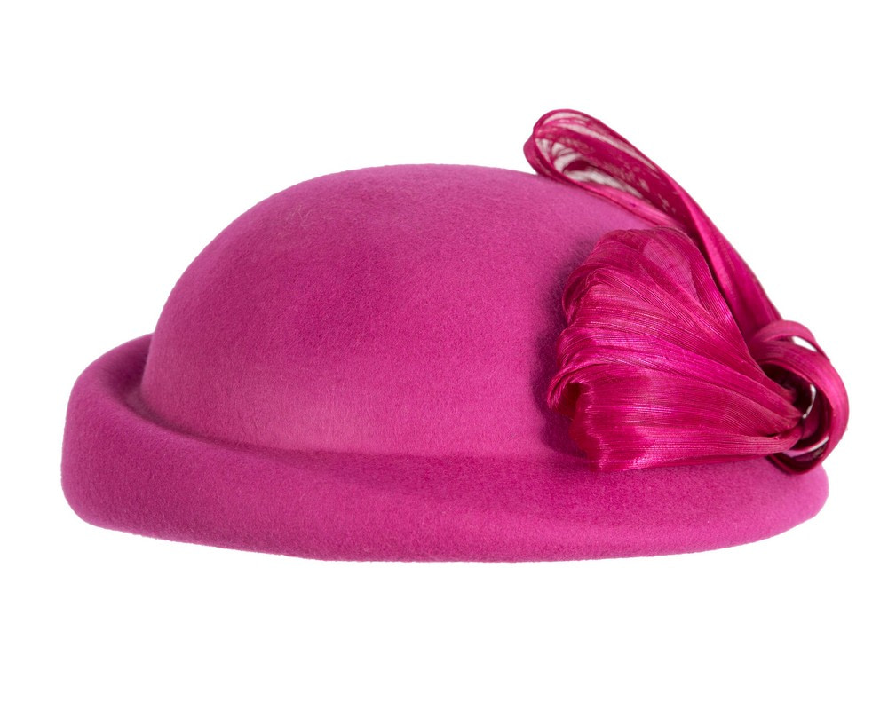 Fuchsia Felt Hat with Silk Abaca Trim by Fillies Collection - Fascinators.com.au Fuchsia Felt Hat with Silk Abaca Trim by Fillies Collection - Image 6
