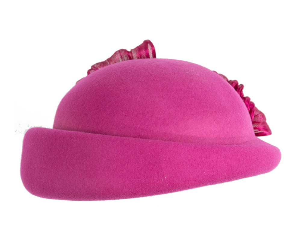Fuchsia Felt Hat with Silk Abaca Trim by Fillies Collection - Fascinators.com.au Fuchsia Felt Hat with Silk Abaca Trim by Fillies Collection - Image 3