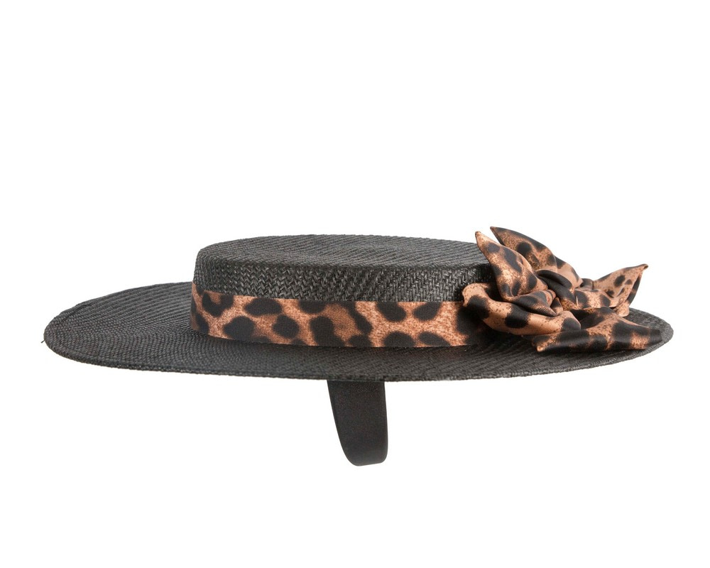 Black Max Alexander Boater Hat with leopard scarf - Image 4