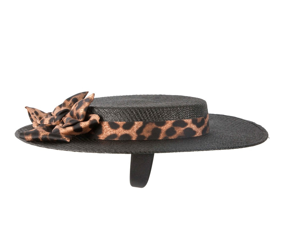 Black Max Alexander Boater Hat with leopard scarf - Image 3