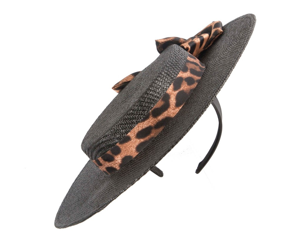 Black Max Alexander Boater Hat with leopard scarf - Image 2