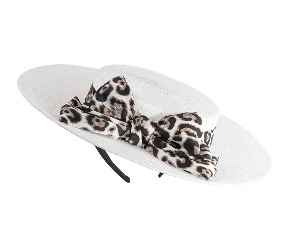 White Max Alexander Boater Hat with leopard scarf - Image 6