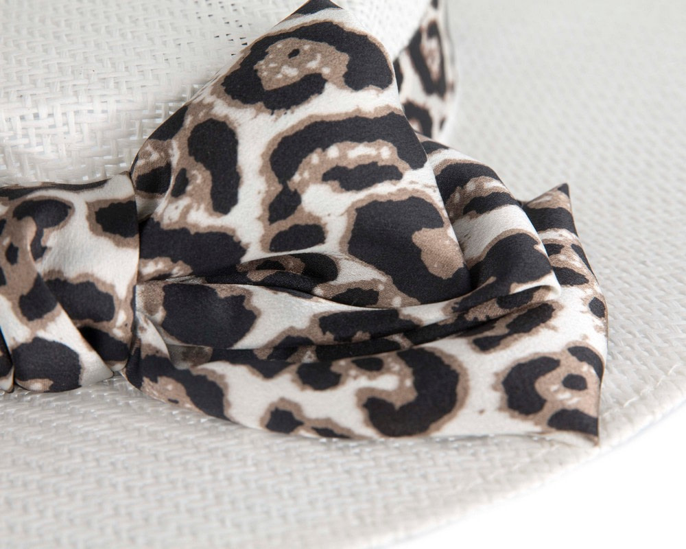 White Max Alexander Boater Hat with leopard scarf - Image 5