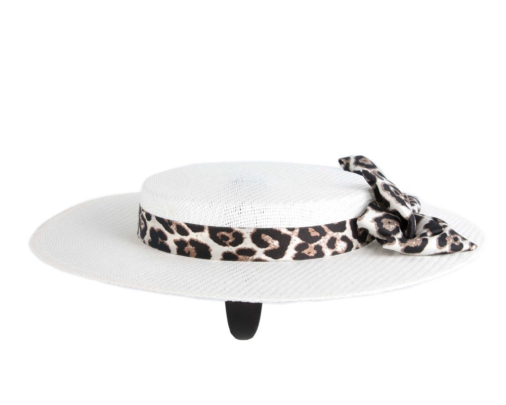 White Max Alexander Boater Hat with leopard scarf - Image 4