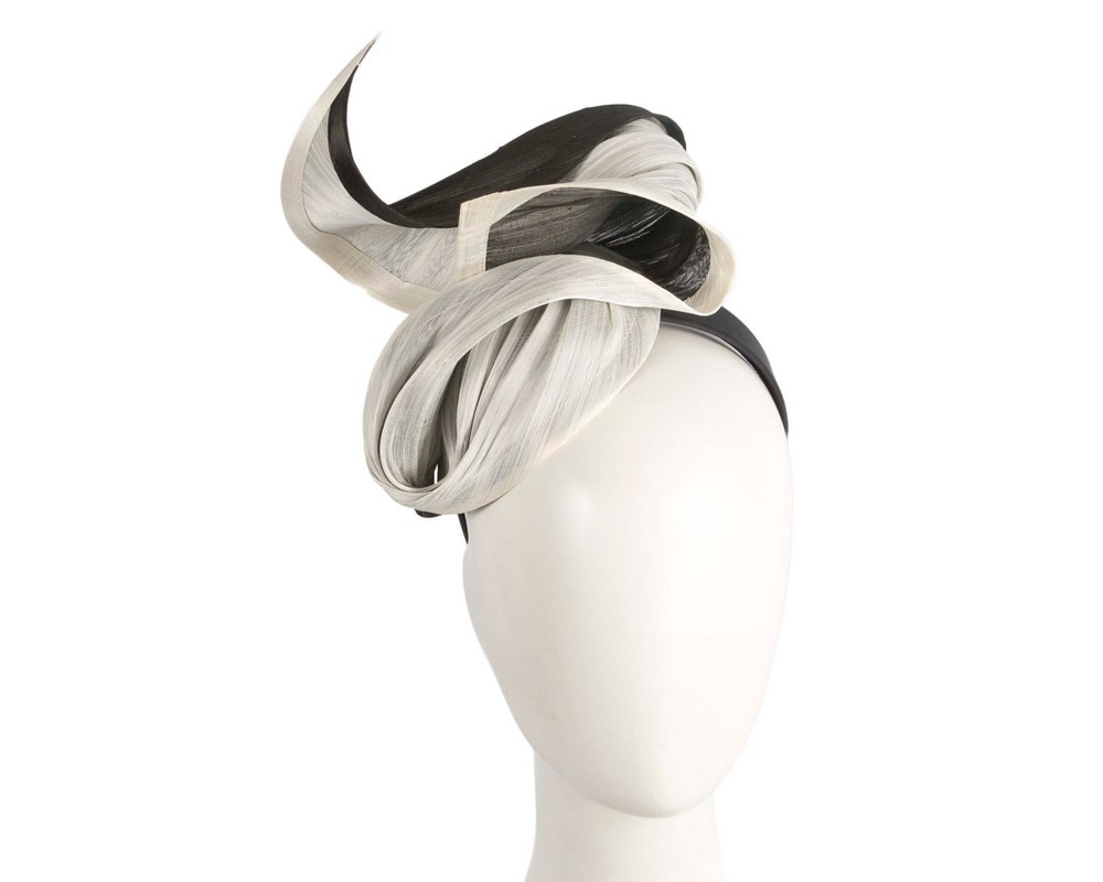 Cream & Black silk abaca fascinator by Fillies Collection