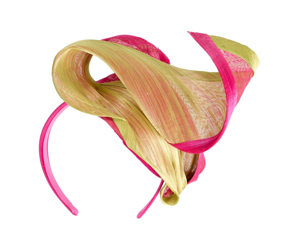 Fuchsia & lime silk abaca fascinator by Fillies Collection - Fascinators.com.au Fuchsia & lime silk abaca fascinator by Fillies Collection - Image 6