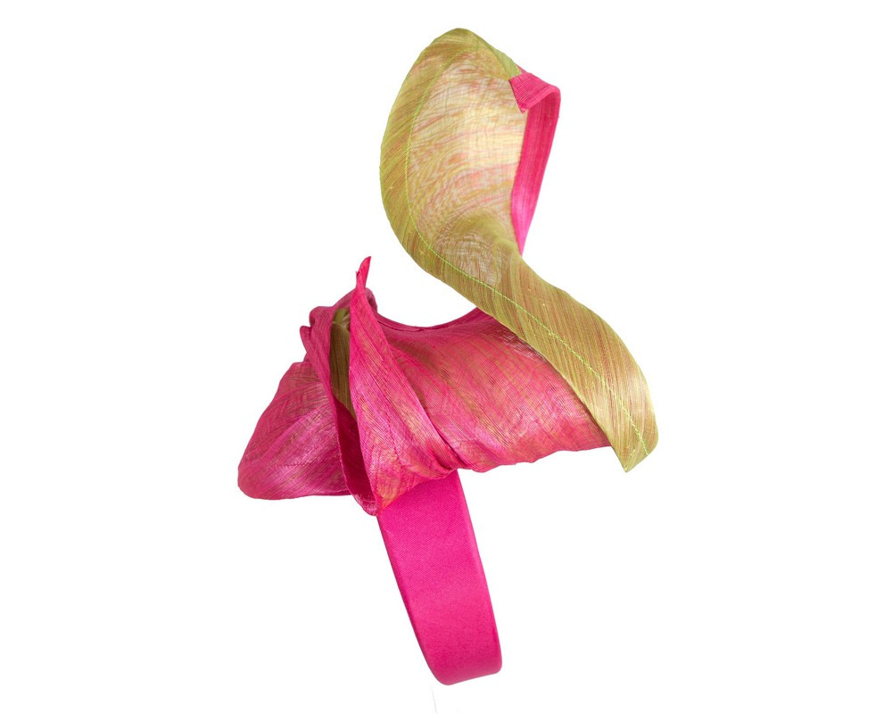Fuchsia & lime silk abaca fascinator by Fillies Collection - Fascinators.com.au Fuchsia & lime silk abaca fascinator by Fillies Collection - Image 3