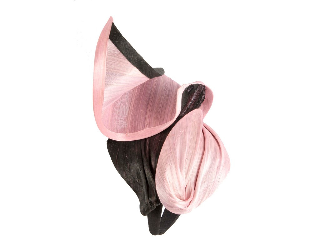 Pink & black silk abaca fascinator by Fillies Collection - Fascinators.com.au Pink & black silk abaca fascinator by Fillies Collection - Image 3