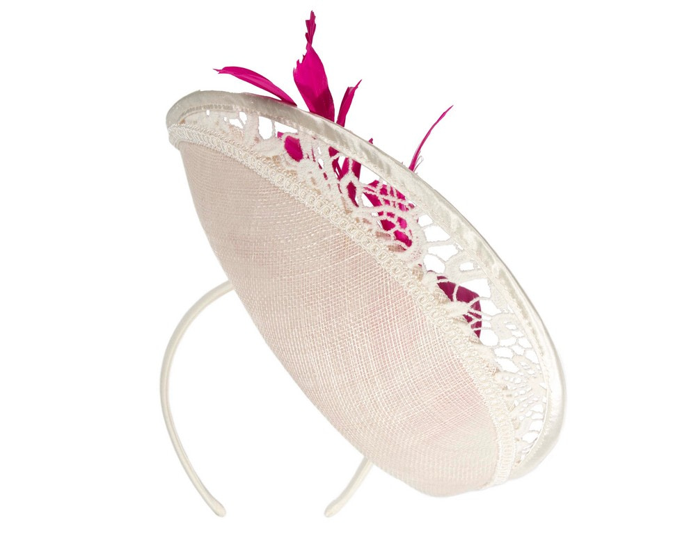 Large cream & fuchsia spring racing fascinator by Fillies Collection - Image 6