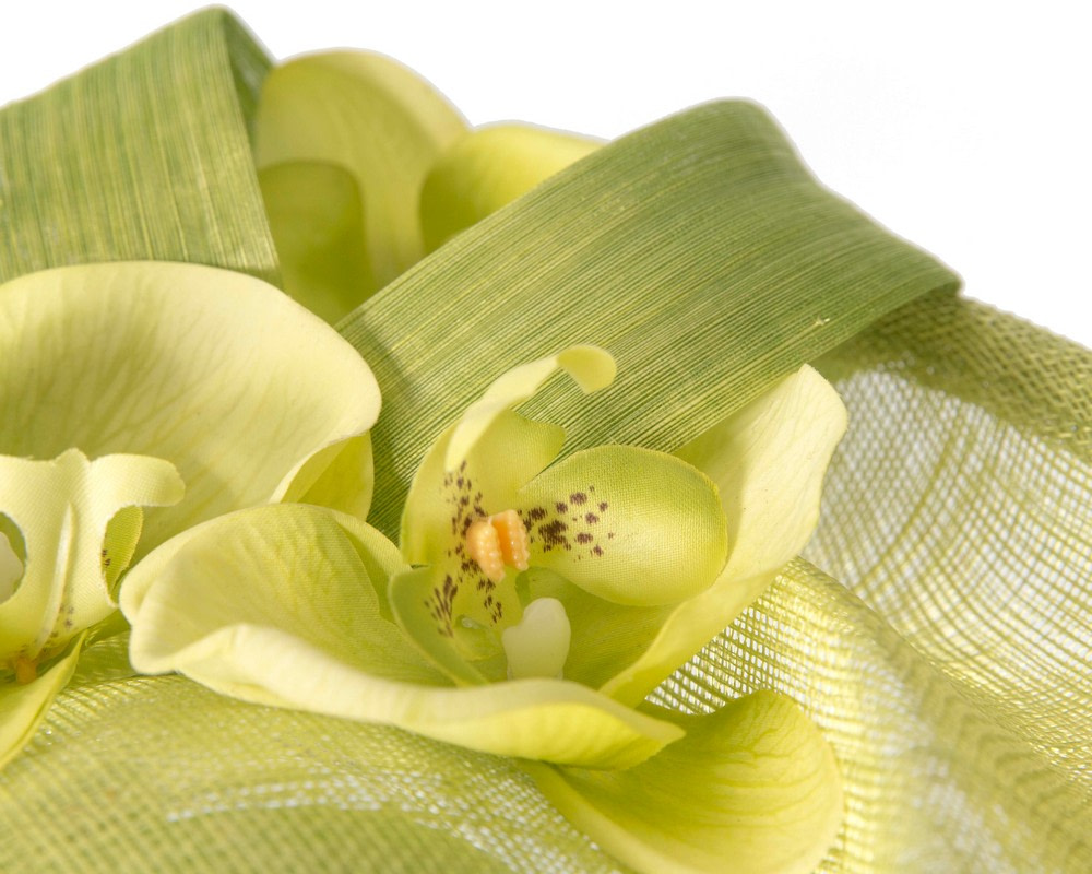 Lime green plate fascinator with orchids by Fillies Collection - Image 5