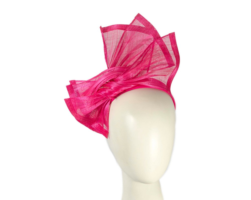 Twisted fuchsia silk abaca fascinator by Fillies Collection