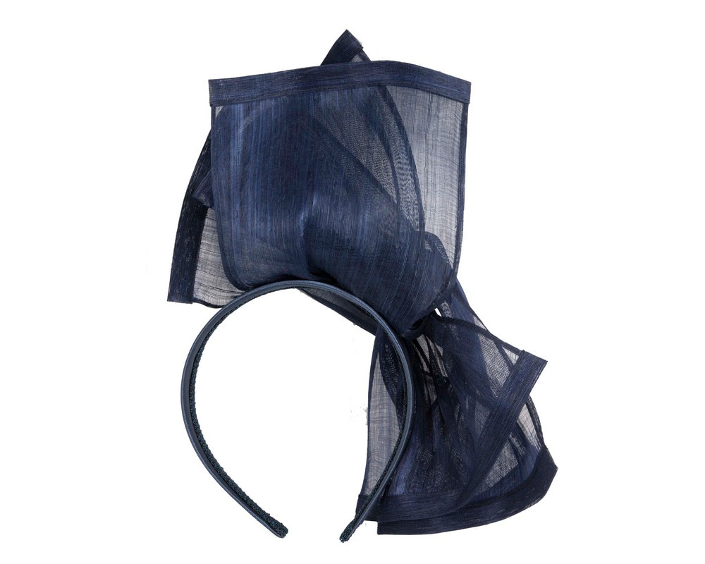 Twisted navy silk abaca fascinator by Fillies Collection - Image 4