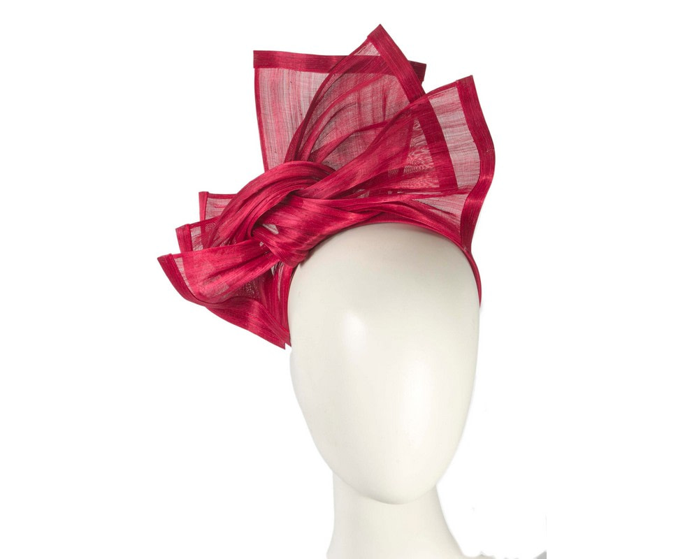 Twisted red silk abaca fascinator by Fillies Collection