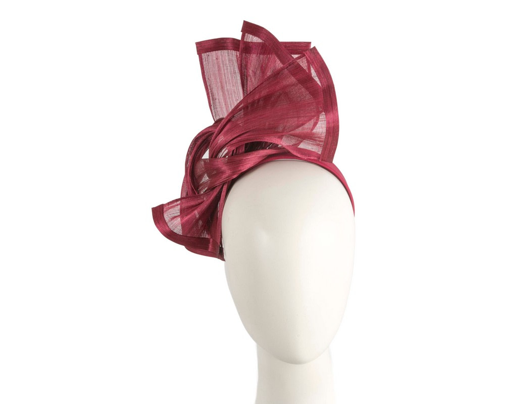 Twisted wine-colored silk abaca fascinator by Fillies Collection