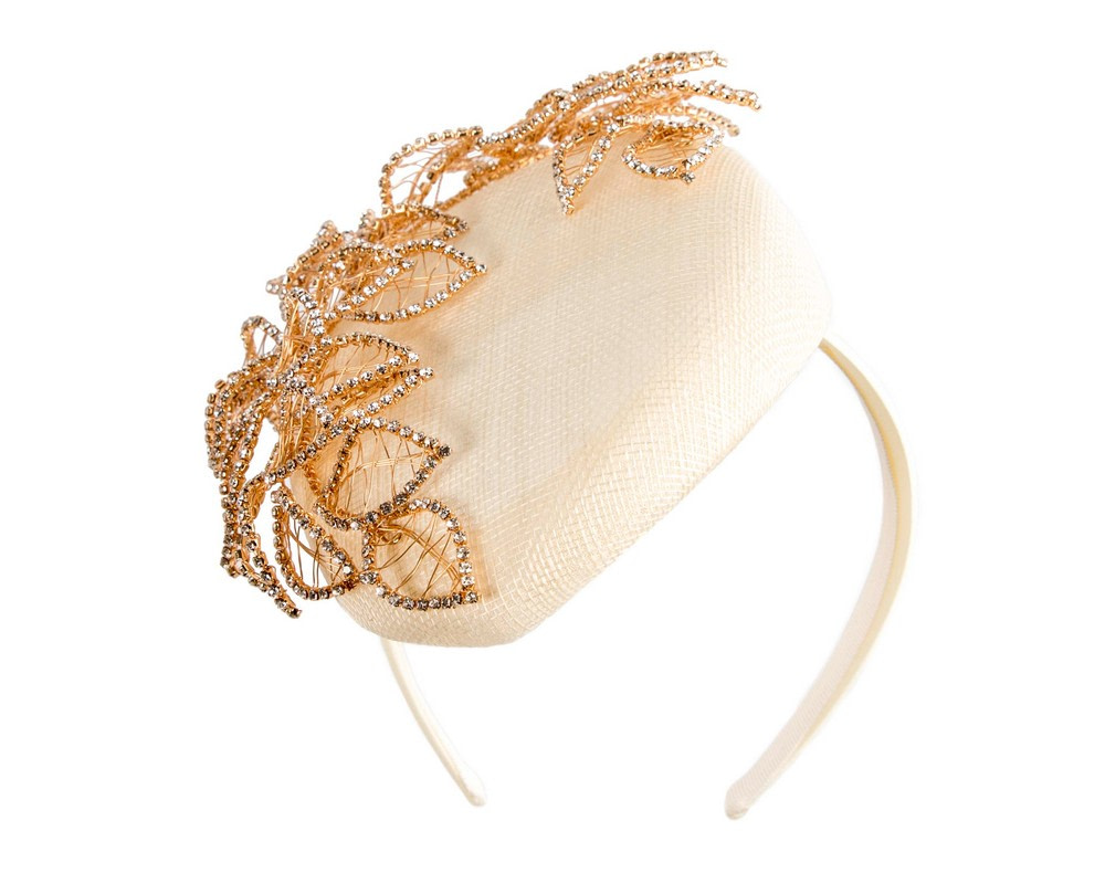 Exclusive cream & gold pillbox with jewellery from Fillies Collection - Fascinators.com.au Exclusive cream & gold pillbox with jewellery from Fillies Collection - Image 2