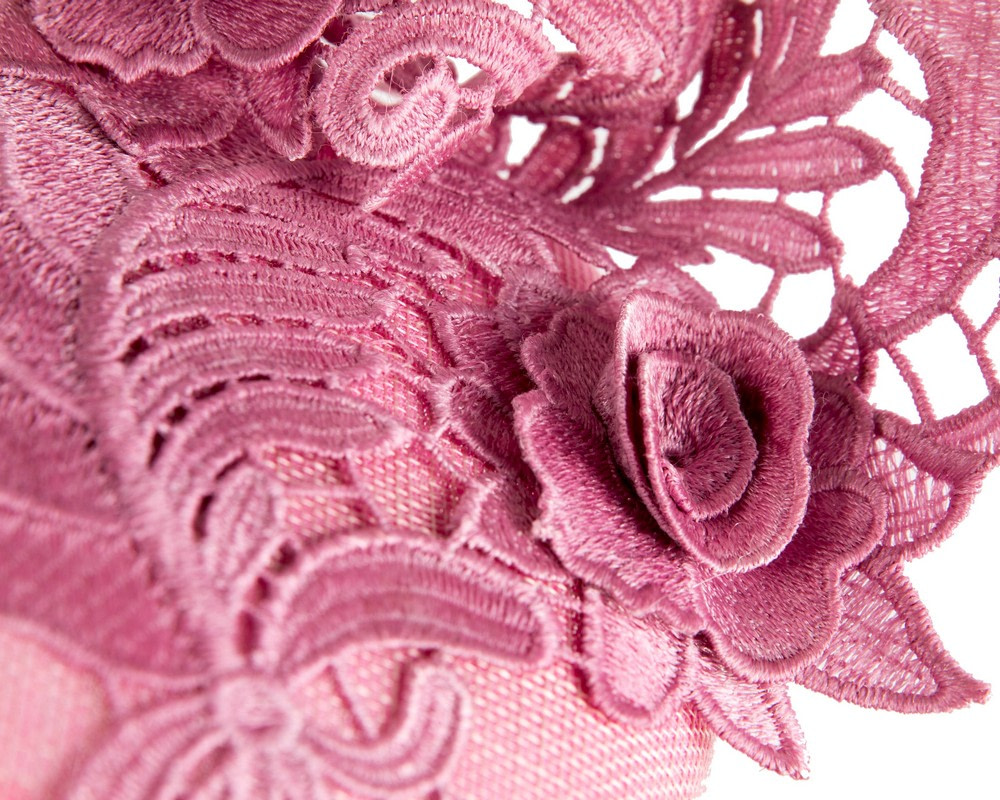 Dusty Pink Pillbox Fascinator with Stunning Lace Design - Image 5