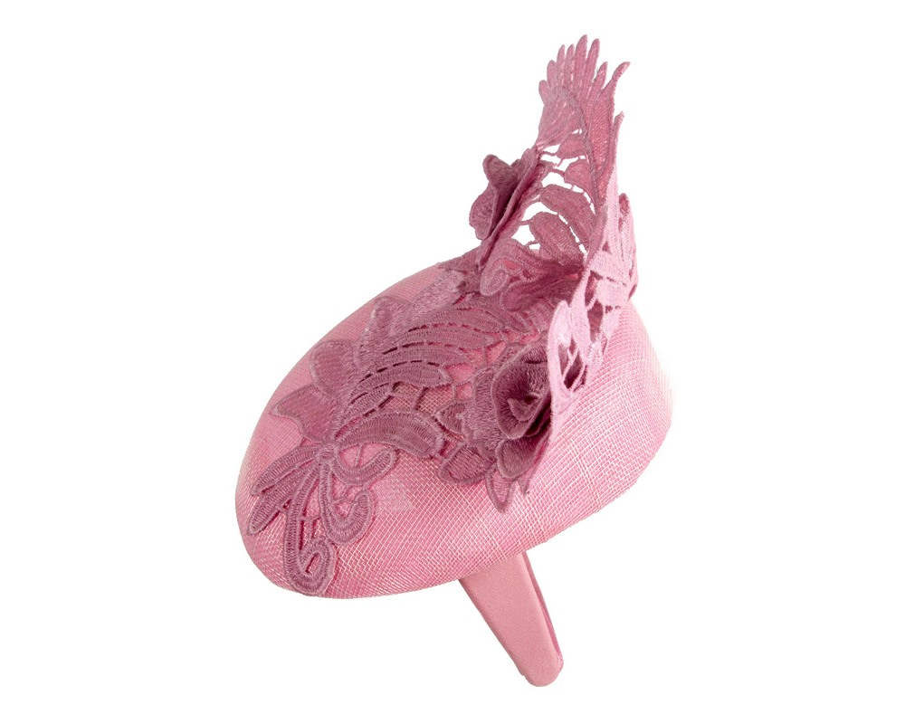 Dusty Pink Pillbox Fascinator with Stunning Lace Design - Image 3