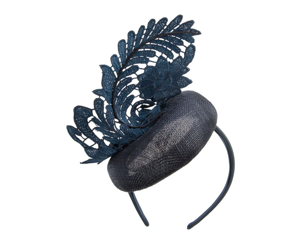 Navy Pillbox Fascinator with Stunning Lace Design - Image 6