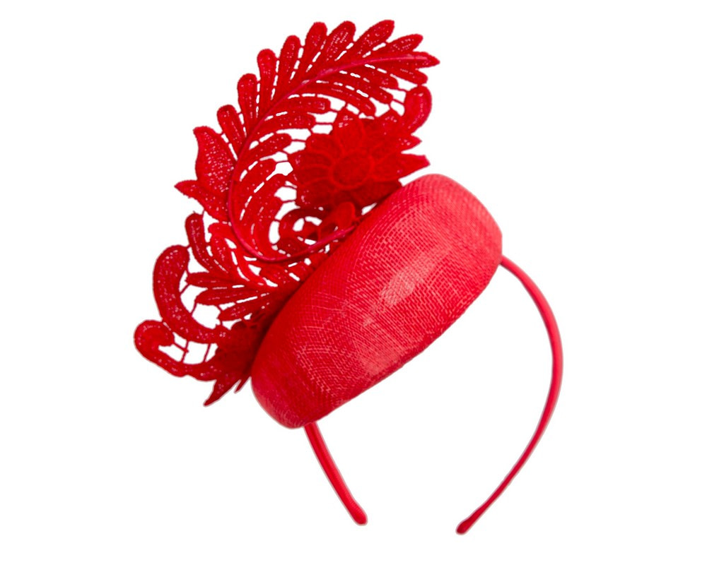 Red Pillbox Fascinator with Stunning Lace Design - Image 6