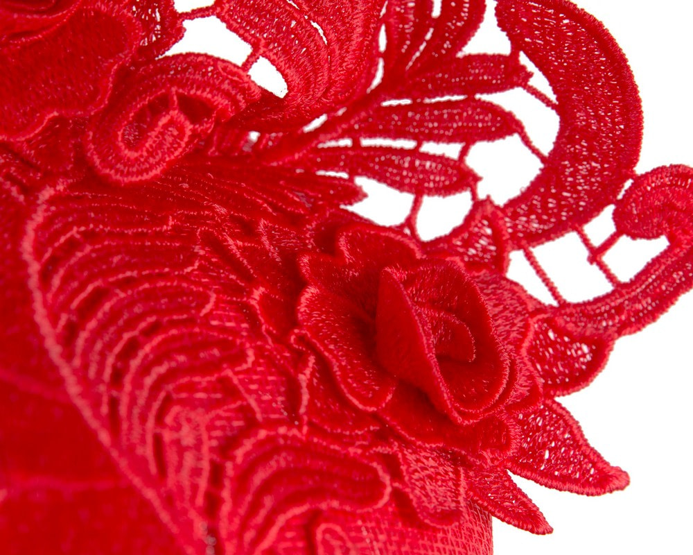 Red Pillbox Fascinator with Stunning Lace Design - Image 5